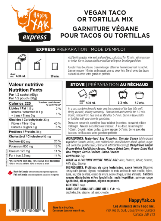 Garniture végétarienne pour tacos ou tortillas - Mount Trail