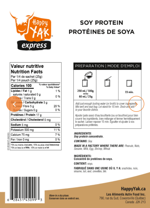 Prétéines de soya de Happy Yak et Mount Trail pour les activités de plein air au Quebec.