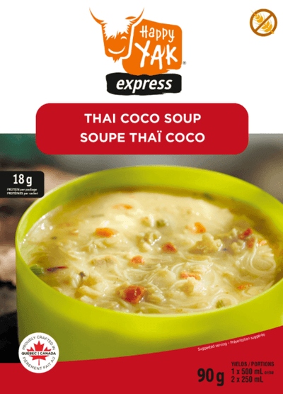 Soupe Thai coco pour les longues randonnées au Quebec et Canada par Happy Yak et Mount Trail.