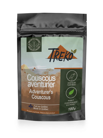 Le couscous Aventurier, repas lyophilisé de Treko pour la longue randonnée, plein air et camping. Idéal pour les randonneurs au Québec et Canada.