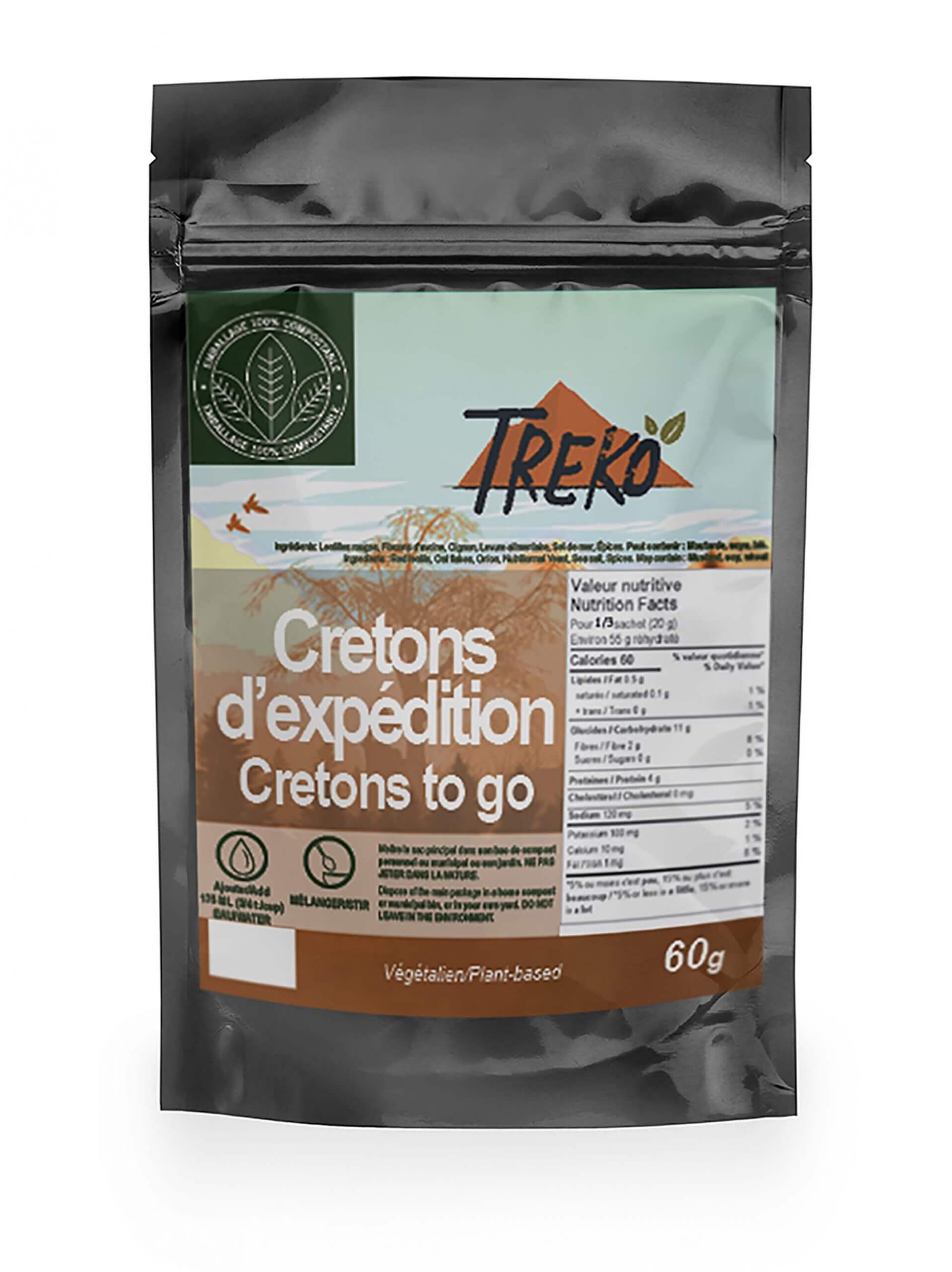 Cretons d'expédition, repas lyophilisé de Treko pour la longue randonnée, plein air et camping. Idéal pour les randonneurs ultralégers au Québec et Canada.