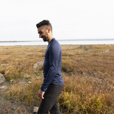 Long sleeved mount trail sweater in recycled polyester for long hikes.